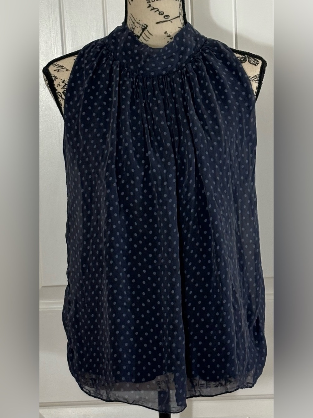 Elena Baldi Sz Sm Silk Polka Dot Navy Sleeveless Halter Blouse